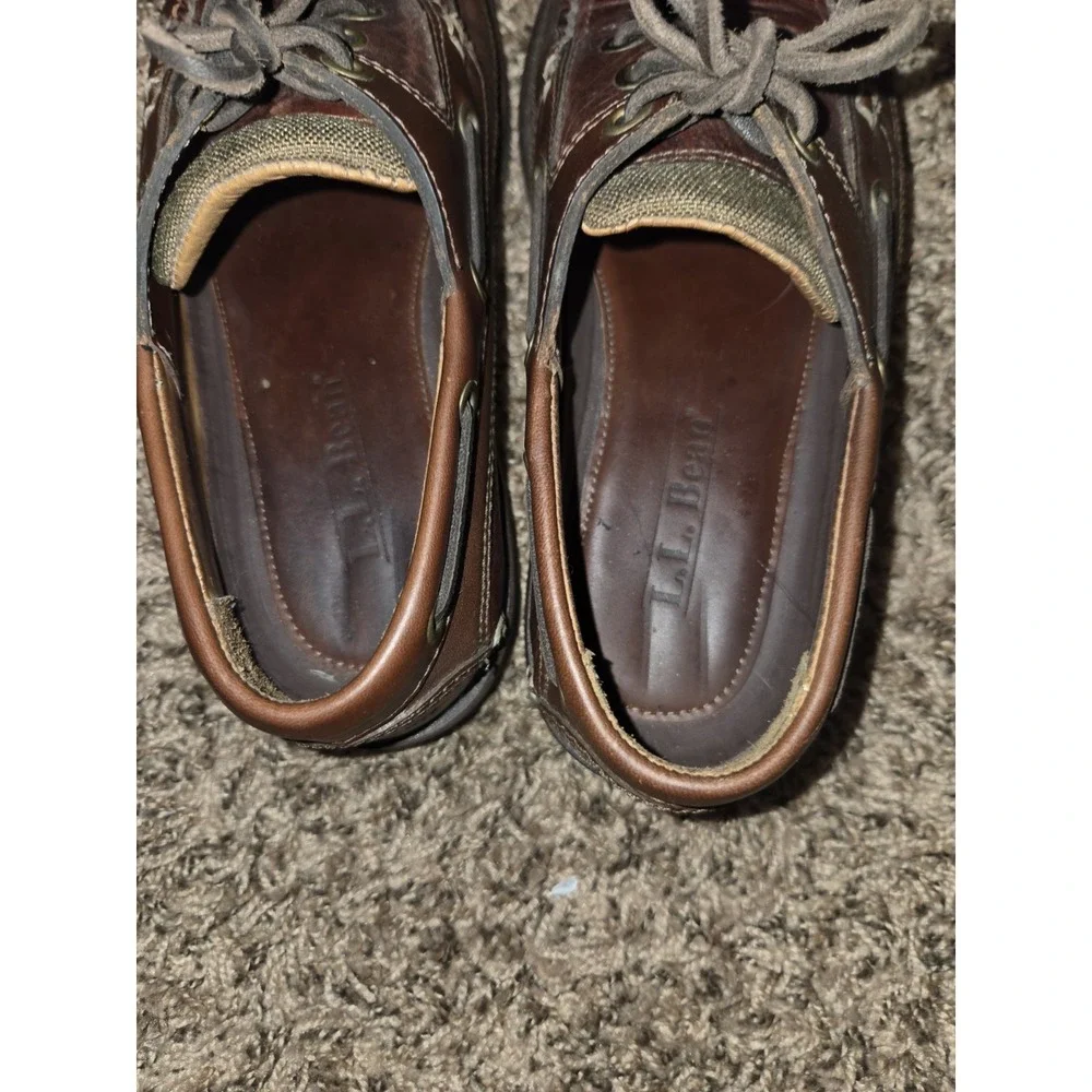 LL Bean Allagash Bison Leather Hand Sewn Boat Shoes Brown Mens Size 7 EE Wide
